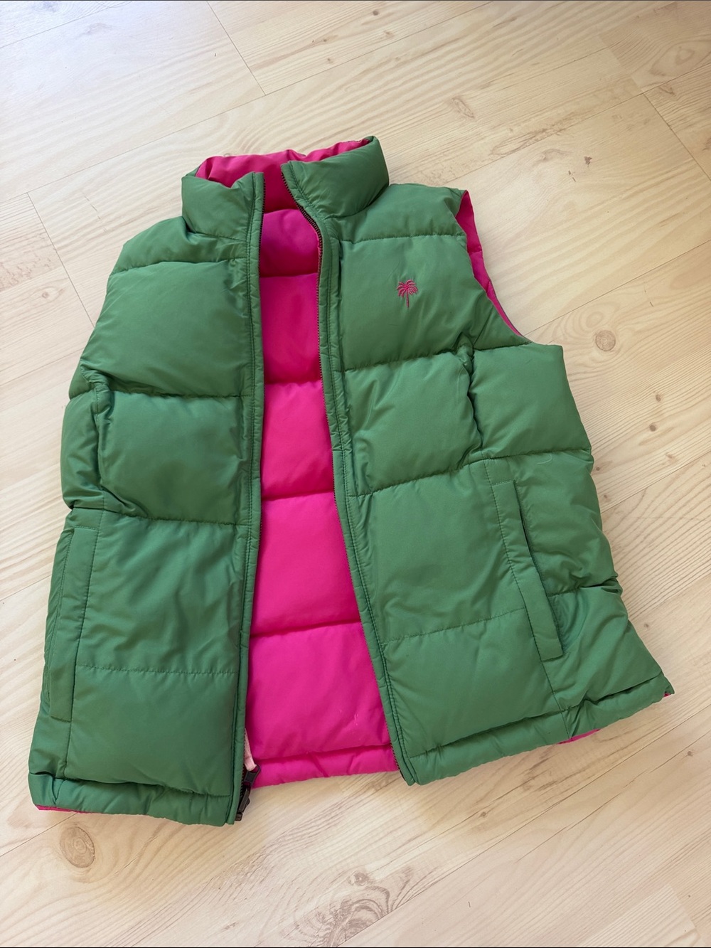 Lilly Pulitzer reversible Green & Pink down Puffer Vest